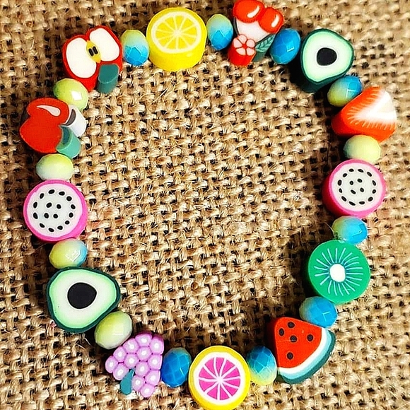 Set of 2 handmade polymer clay fruit bead bracelets for girls. - Picture 3 of 6